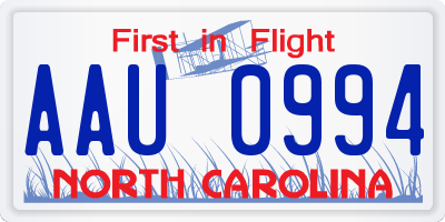 NC license plate AAU0994