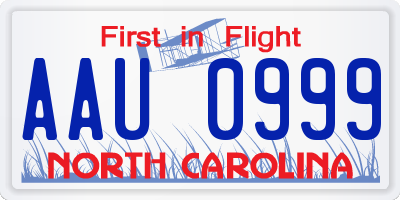 NC license plate AAU0999