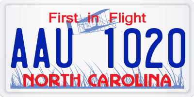 NC license plate AAU1020