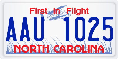 NC license plate AAU1025