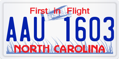 NC license plate AAU1603