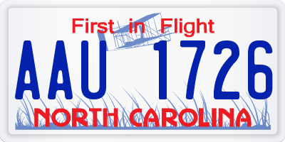 NC license plate AAU1726
