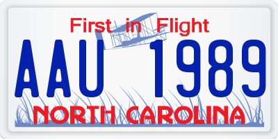 NC license plate AAU1989