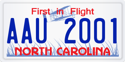 NC license plate AAU2001