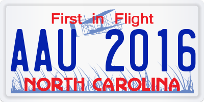 NC license plate AAU2016