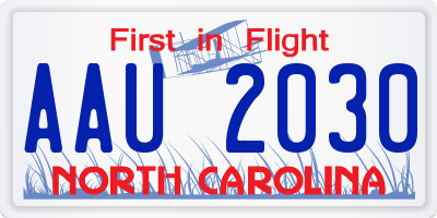 NC license plate AAU2030