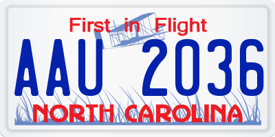 NC license plate AAU2036