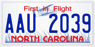 NC license plate AAU2039