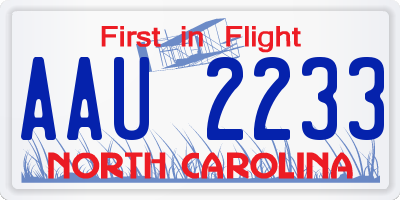 NC license plate AAU2233