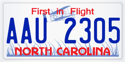 NC license plate AAU2305