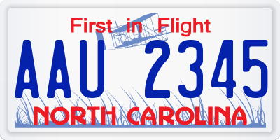 NC license plate AAU2345