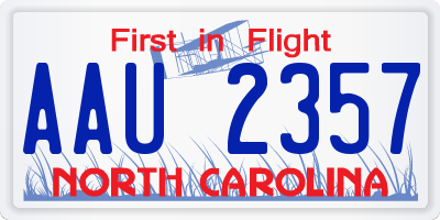 NC license plate AAU2357