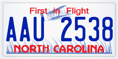 NC license plate AAU2538