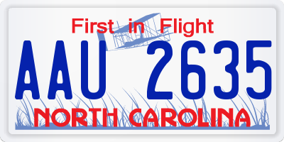 NC license plate AAU2635