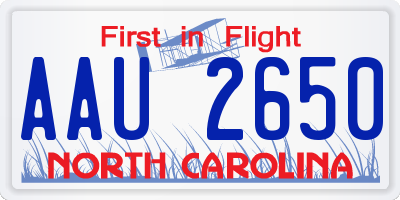NC license plate AAU2650