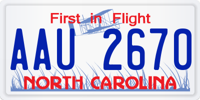 NC license plate AAU2670