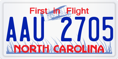 NC license plate AAU2705