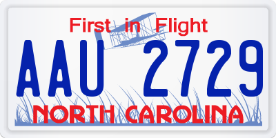 NC license plate AAU2729