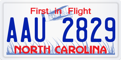 NC license plate AAU2829