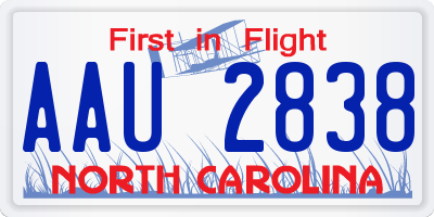 NC license plate AAU2838