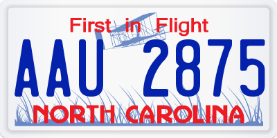 NC license plate AAU2875