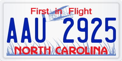 NC license plate AAU2925