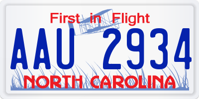 NC license plate AAU2934