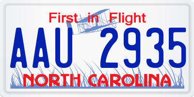 NC license plate AAU2935