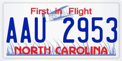 NC license plate AAU2953