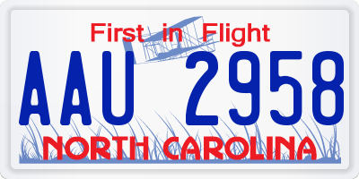 NC license plate AAU2958