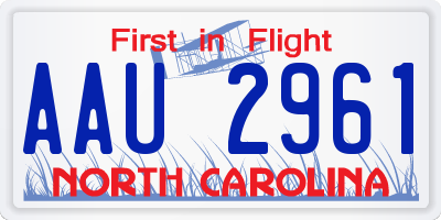 NC license plate AAU2961