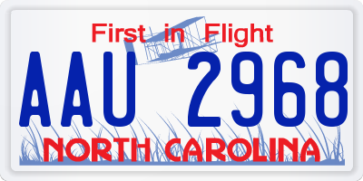 NC license plate AAU2968