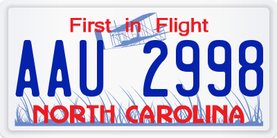 NC license plate AAU2998
