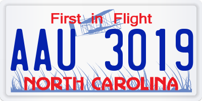 NC license plate AAU3019