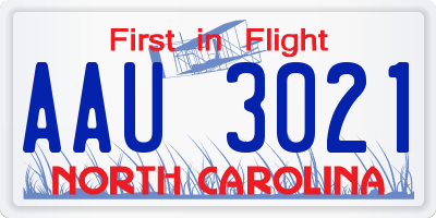 NC license plate AAU3021