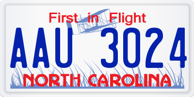 NC license plate AAU3024