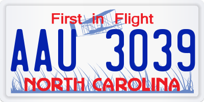 NC license plate AAU3039