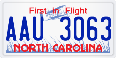 NC license plate AAU3063
