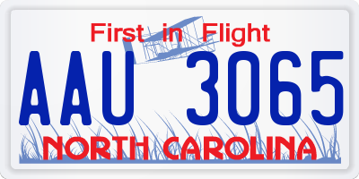 NC license plate AAU3065