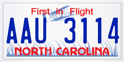 NC license plate AAU3114