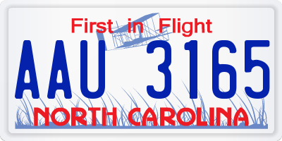 NC license plate AAU3165