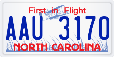 NC license plate AAU3170
