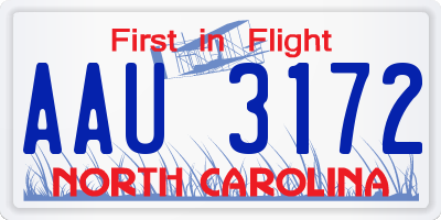 NC license plate AAU3172