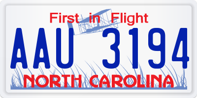 NC license plate AAU3194