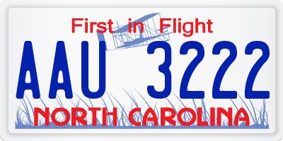 NC license plate AAU3222