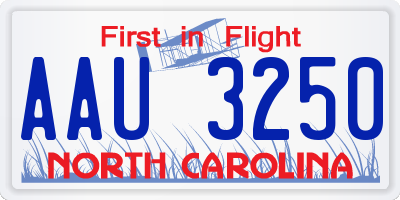 NC license plate AAU3250