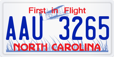 NC license plate AAU3265
