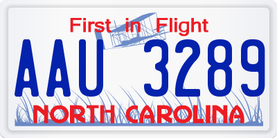 NC license plate AAU3289