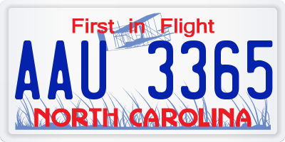 NC license plate AAU3365