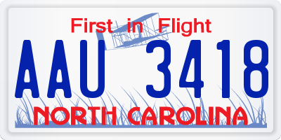 NC license plate AAU3418